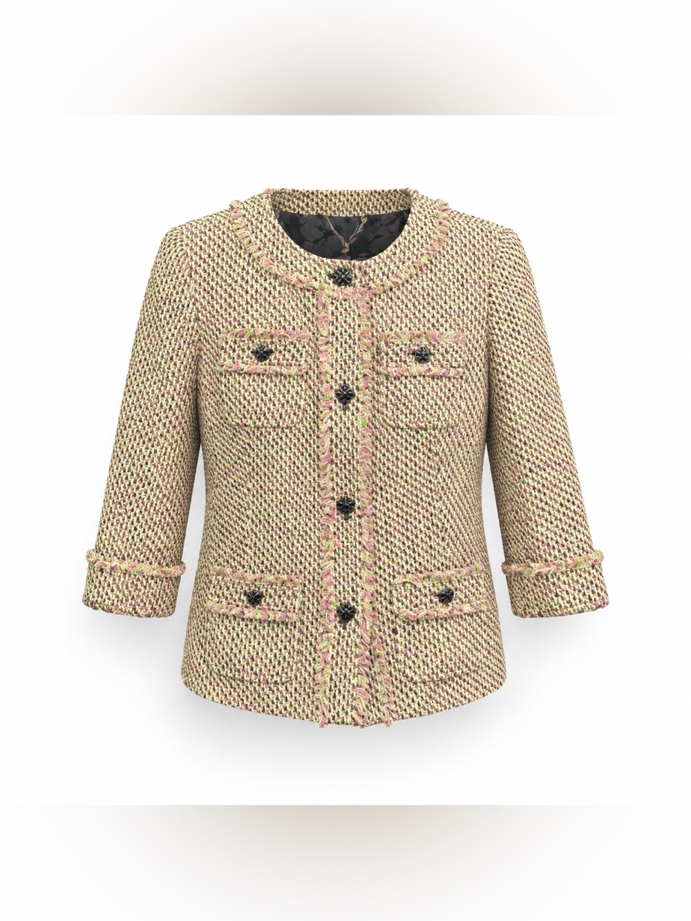 Talbots Petites Multicolor Tweed Fringe Jacket Size 6P NWOT